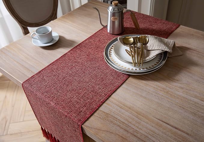 Red Table Runners 60 Inches Long, Burlap Linen Style Rustic Farmhouse Table - Image 4