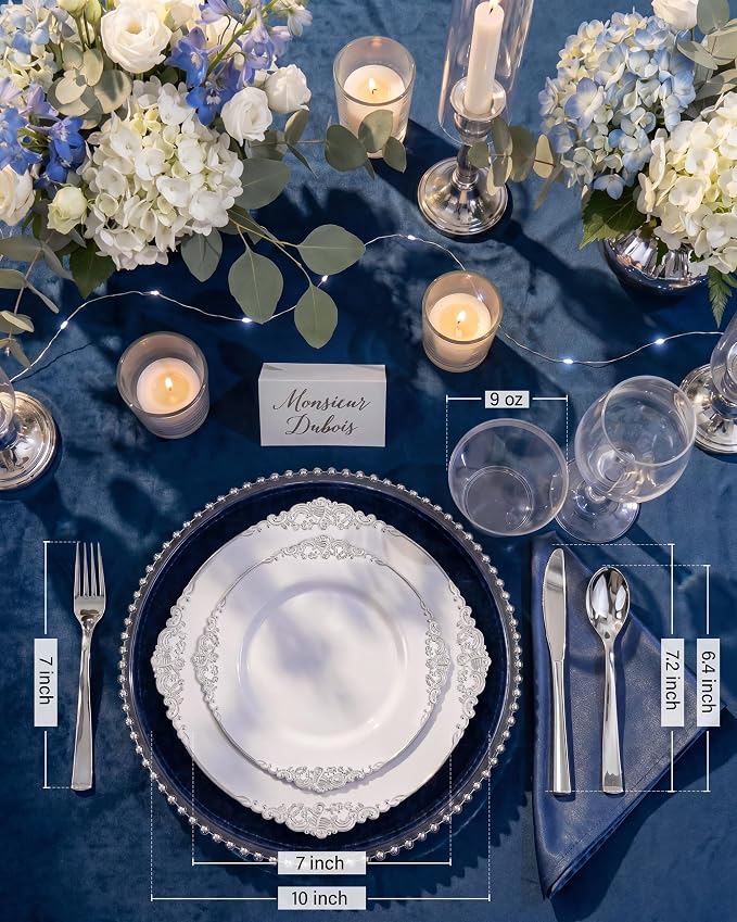 Nervure 600Pcs Silver Plastic Plates, Plastic Dinnerware Set - Image 3