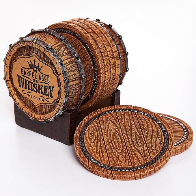 Whiskey Barrel Coaster Set – Handcrafted Whiskey Barrel Decor - Image 2