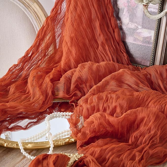 3 Pack Terracotta Fall Cheesecloth Table Runners, 120 Inch 10Ft Orange Gauze - Image 7