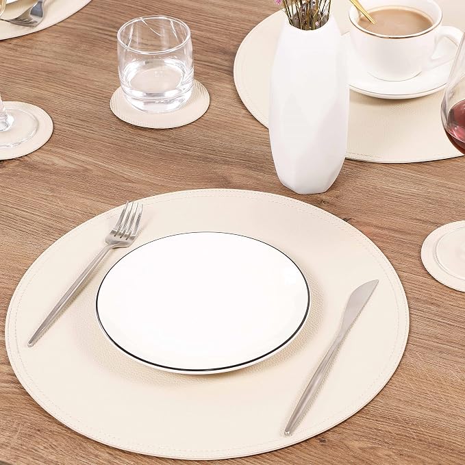 Set of 6 Faux Leather Round Placemats and Coasters, Coffee Mats Kitchen Table - Image 6