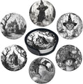 Halloween Cat Coasters Leather Round Drink Coasters 6 Pcs Set by Yopiiefa