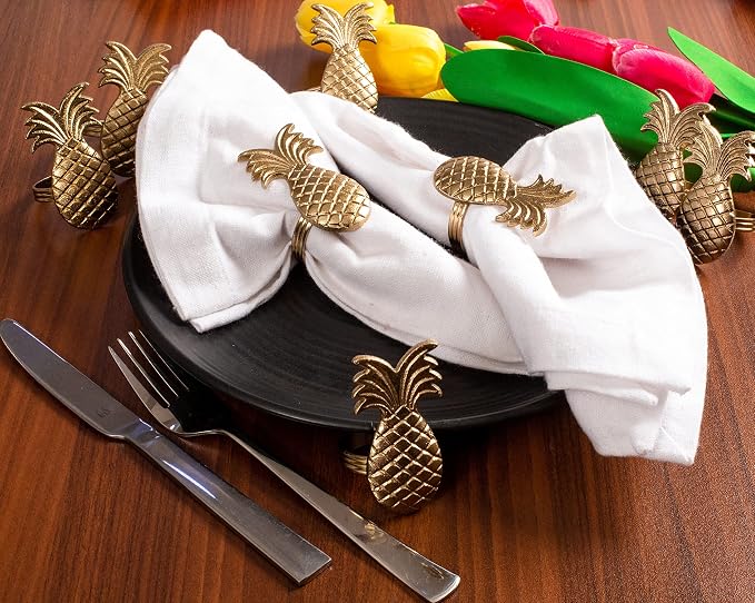 ALPHA Living HOME Set of 12 Napkin Rings Pineapple Antique Gold Bulk Elegant - Image 3