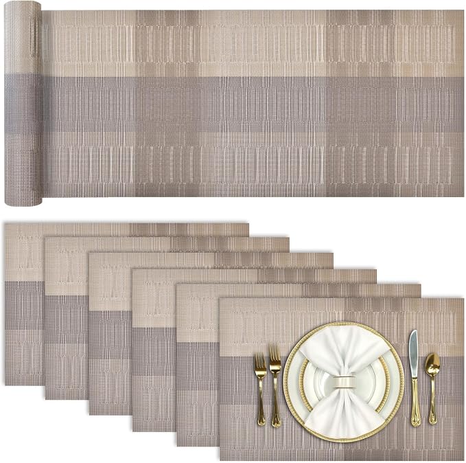 Aofmee Table Runner and Placemats Set of 6 Washable, Heat Resistant Place Mats by Aofmee