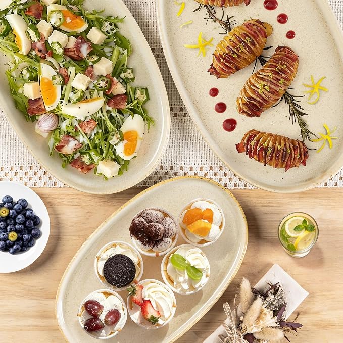 Ceramic Serving Platter Set of 3, Oval Serving Plates and Dishes | - Image 3