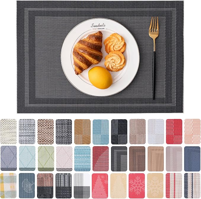 Placemats Set of 6 Washable Indoor | Outdoor Vinyl Place Mats by CADONO