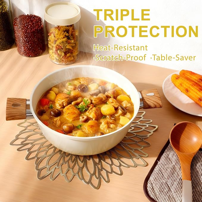 Set of 12 Round Placemats Gold, Heat-Resistant PVC Table Mats - Image 6