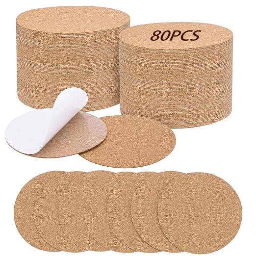 80PCS Self-Adhesive Cork for DIY Coasters, 3.74" Round Backing | Sticky Cork by SOKOSEY