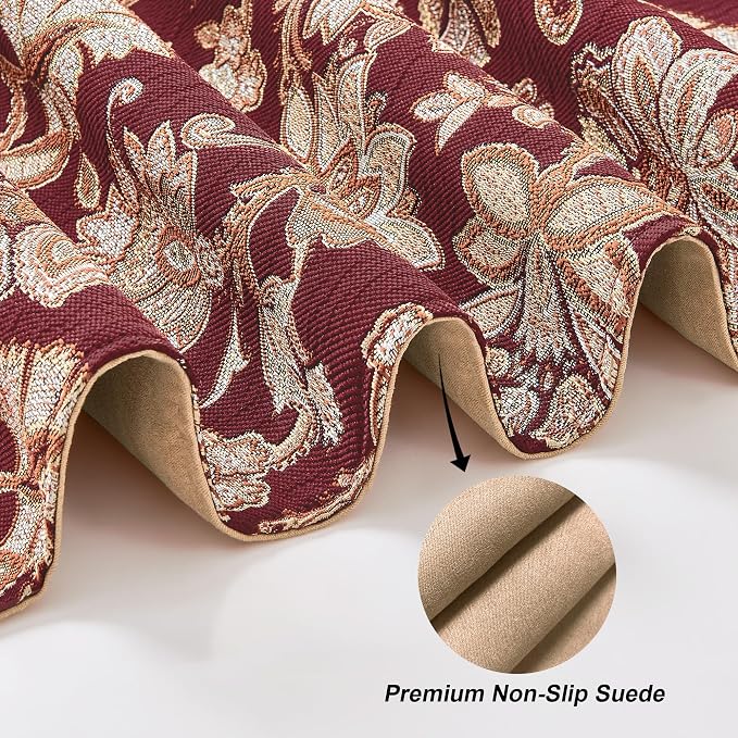 Loom and Mill Vintage Jacquard Damask Table Runner 13x90 inch, Burgundy | - Image 5