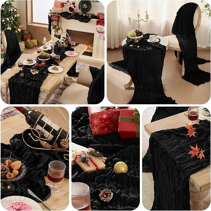 12 Pack Black Cheesecloth Table Runner Boho Gauze Black Decor | 120 Inch Sheer - Image 8