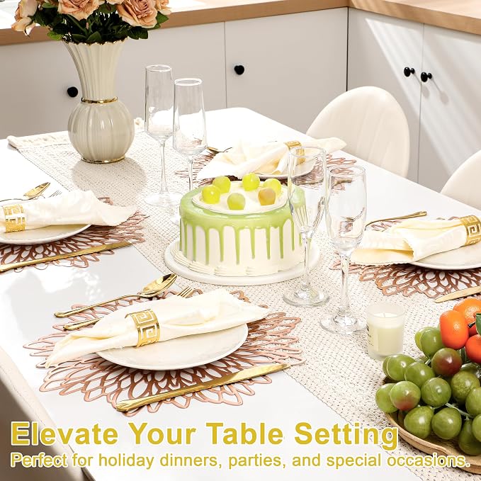 Set of 12 Round Placemats Rose Gold, Heat-Resistant PVC Table Mats - Image 5