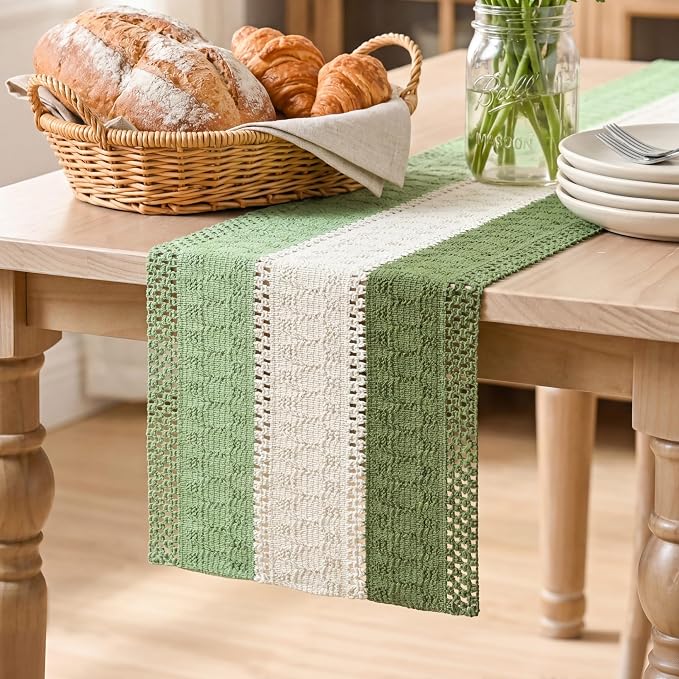 Artoid Mode Sage Beige Green Farmhouse Rustic Table Runner 12x120 Inch | by ArtoidMode