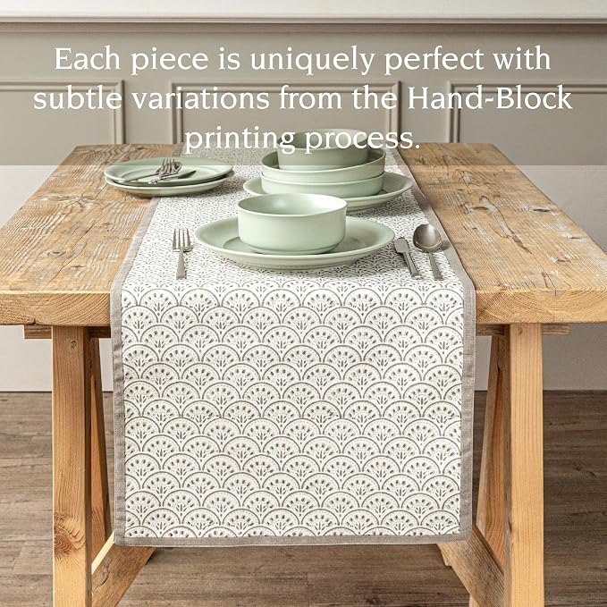 Over&Back 18x90 Hand-Blocked Printed Cotton Table Runner - Image 3