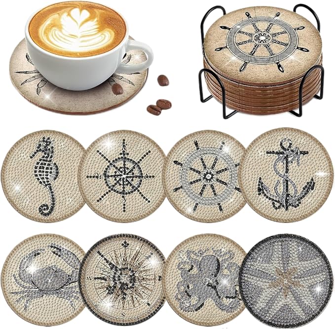 8 pcs Diamond Painting Coasters | Diamond Art Coasters | Vintage Nautical by LGANHAPY
