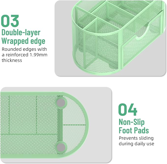 Mesh Desk Organizer with Drawer, 9-Compartment Pen Holder - Image 6