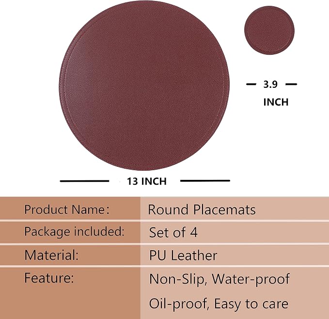Faux Leather Round Placemats and Coasters, Coffee Mats Kitchen Table Mats - Image 7