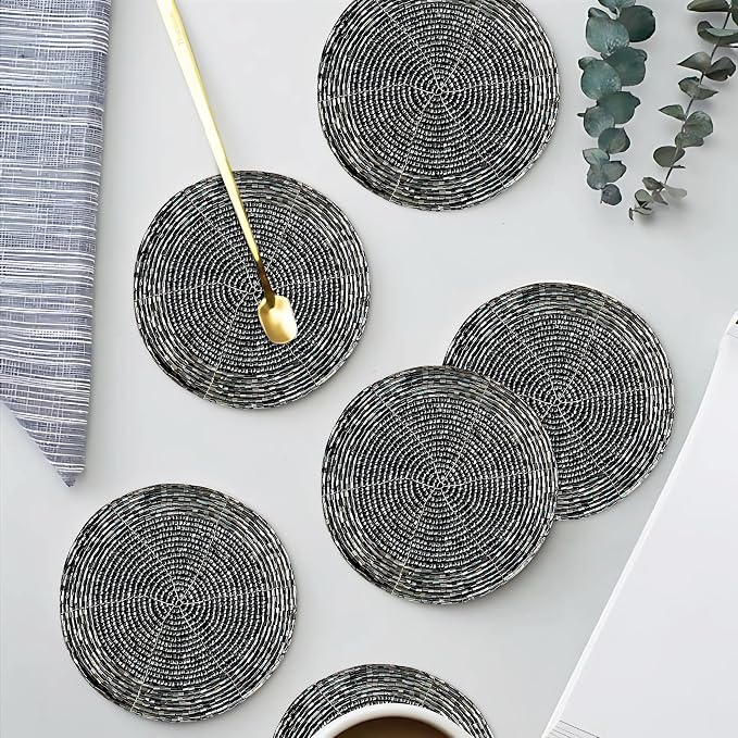 Coasters Set of 4 Handmade Beaded Bar Drink Tabletop Protection - Image 3