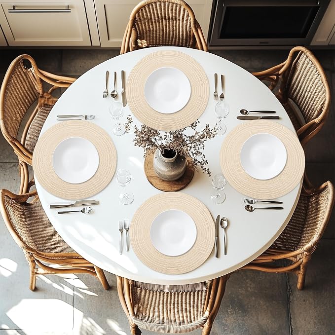 MIAOMIAO Round Placemats Set of 4 Woven Braided Place Mats | 14.5 Inch Cotton - Image 4