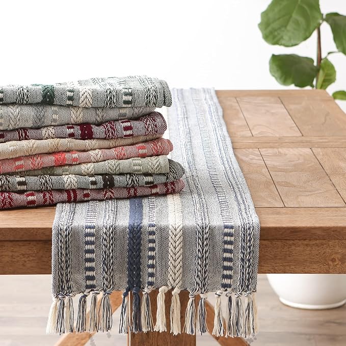DII Farmhouse Braided Stripe Table Runner Collection, Vintage Linen - Image 8