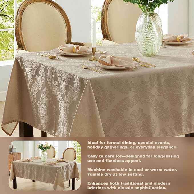Newbridge Barcelona Luxury Damask Fabric Tablecloth, 70” Extra Wide x 108” - Image 3