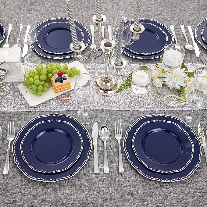 60pcs Blue Plastic Plates - Image 4