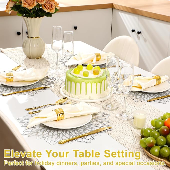 Set of 8 Round Placemats Silver, Heat-Resistant PVC Table Mats - Image 6