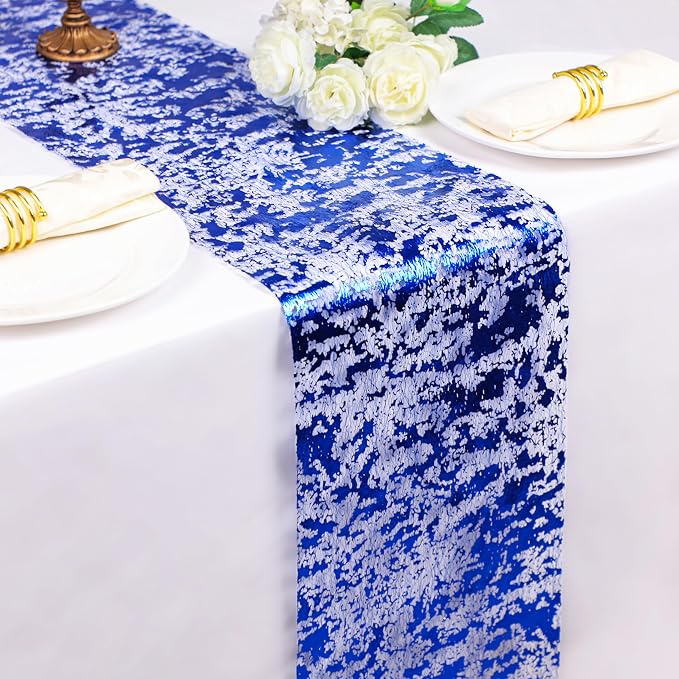 Snowkingdom 2 Pieces Royal Blue Table Runner, Sequin Glitter Foil Metallic Thin - Image 2