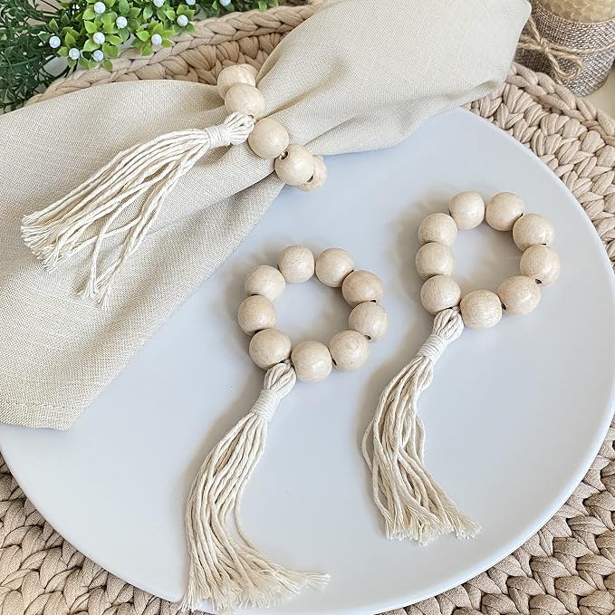 Handmade Napkin Ring with Wood Beads & Jute Twine by LEBEJUA-EXCLUSIVENAPKINRINGSSET