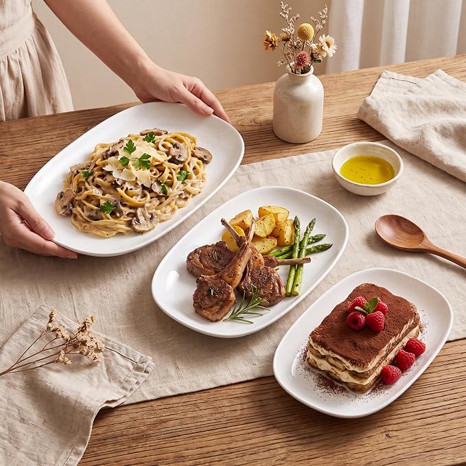 Kassel Ceramic Serving Platter Set White Porcelain Serveware - Image 6