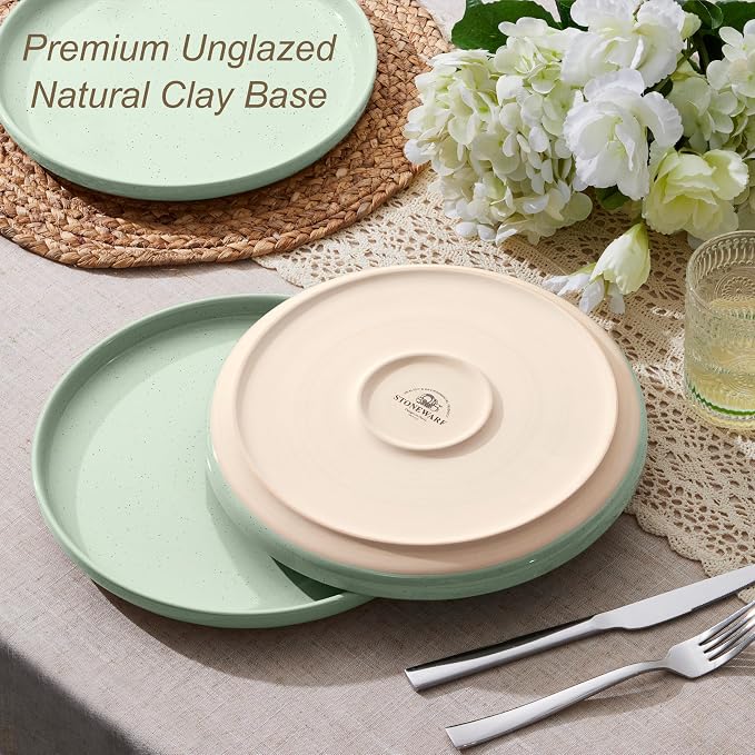 LIANYU Dinner Plates Set of 4, 10.5’’ Large and Round Stoneware Plates - Image 4