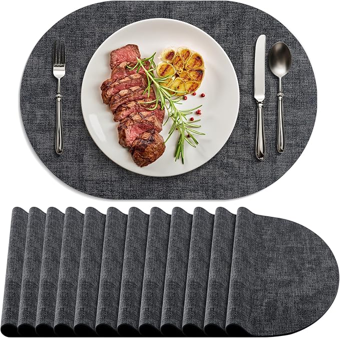 Placemats Set of 12 Washable, Heat Resistant Table Placemats Wipeable Faux by Delicateandelegantplacemats