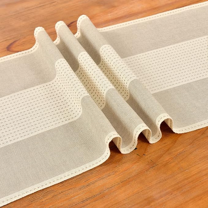 Wracra Linen Table Runner, Stripe Table Runners 48 Inches Long Light Coffee | - Image 2