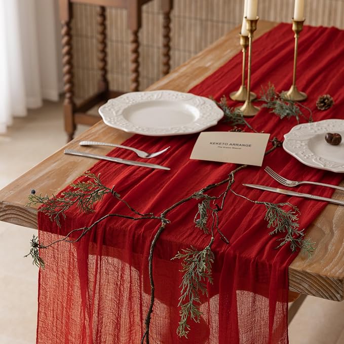 10Pcs Red Cheesecloth Table Runner 120 Inches by KEKETOARRANGE