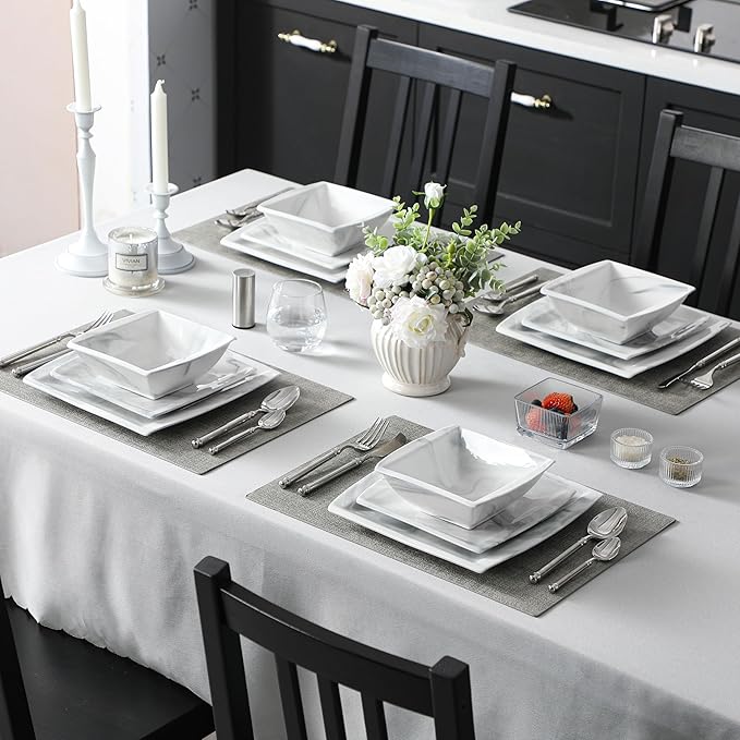 MALACASA Plates and Bowls Sets, 12-Piece Porcelain Dinnerware Sets - Image 6