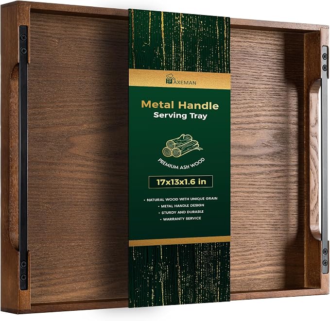 Wooden Serving Tray with Metal Handles|Ottoman Tray by Axeman