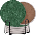 Dark Green Marble Round Coasters Set of 6 by Unknown