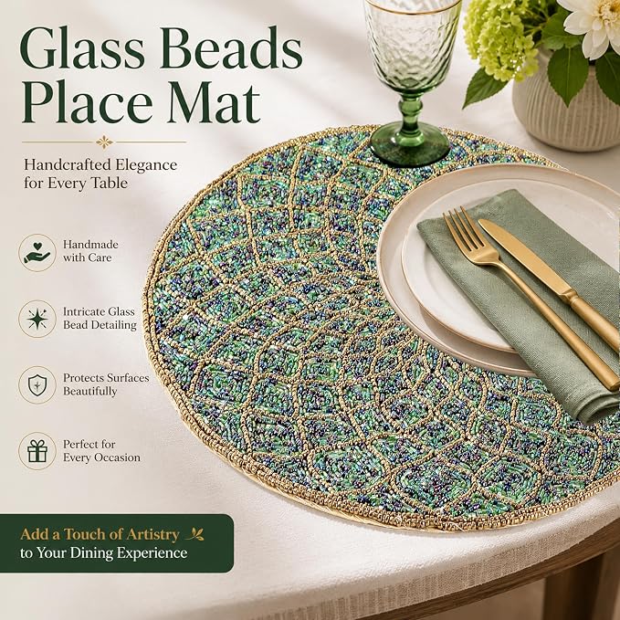Round Beaded Placemat 13 Inch, Handmade Glass Bead Charger Plate Mat - Image 2