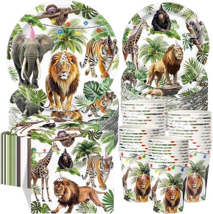Pickmesh 250 Pcs Jungle Birthday Party Supplies Decorations Serve 50 Safari by Pickmesh