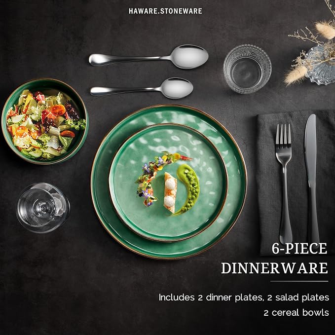 HaWare Dinnerware Sets, 6-Piece Plates and Bowls Set, Stoneware Dish Set - Image 2