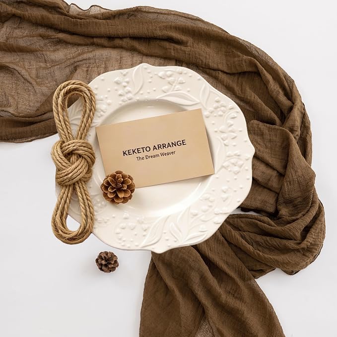 3Pcs Coffee Cheesecloth Table Runner 120 Inches - Image 5