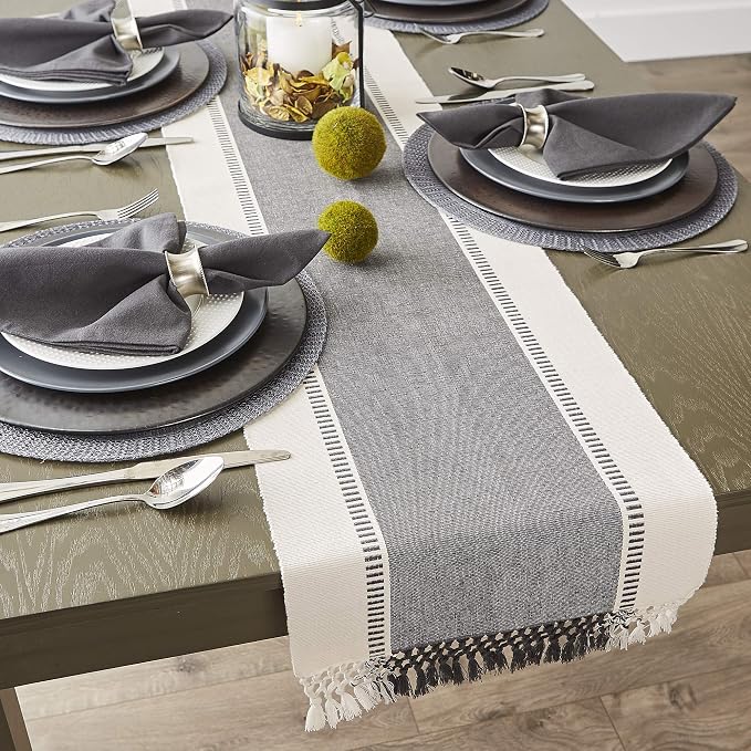 DII Dobby Stripe Table Runner, 13x108 Mineral Gray & Cream Background | Woven - Image 6
