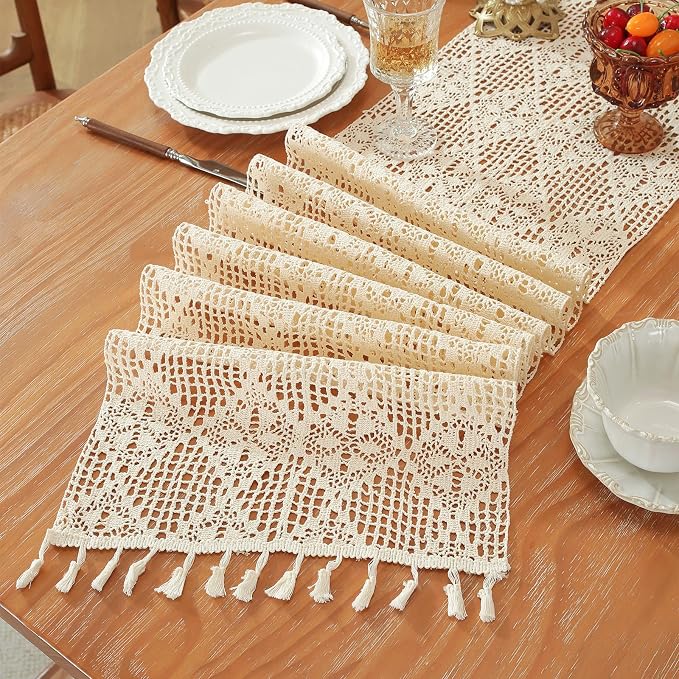 meioro Crochet Lace Table Runner, 12x56 Inch Boho Cotton Table Runners - Image 5