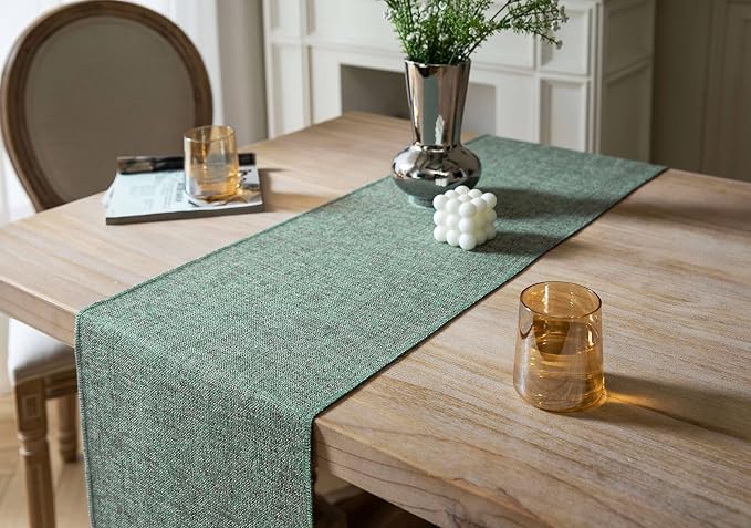 Green Table Runners 48 Inches Long, Burlap Linen Style Rustic Farmhouse Table - Image 4