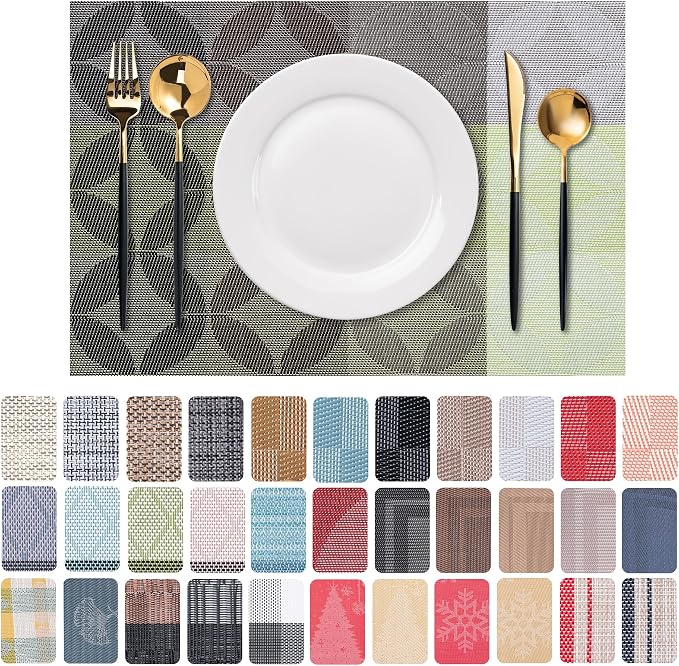 Placemats Set of 6 Washable Indoor | Outdoor Vinyl Place Mats by CADONO