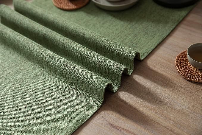 Burlap Style Farmhouse Table Runner, 14x72 Inches Grass Green | Thick Durable - Image 6