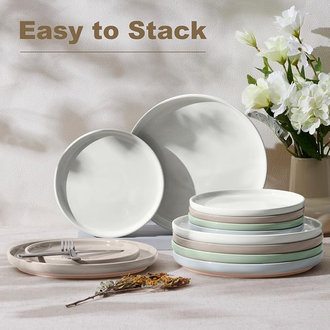 LIANYU 4Pcs Dinner Plates Set, 7.75’’ Small and Round Stoneware Salad Plate - Image 6
