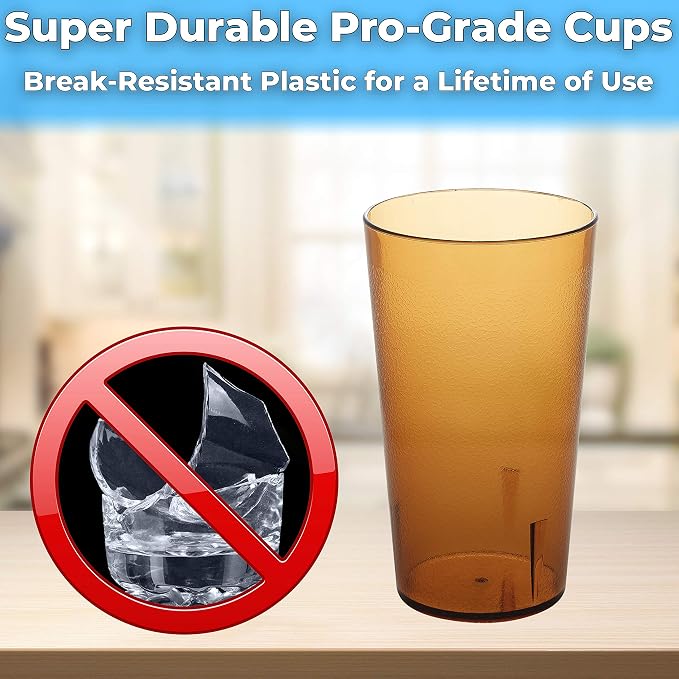 Restaurant Grade, BPA-Free 12oz Amber Plastic Cups 24pk. Super Durable - Image 2
