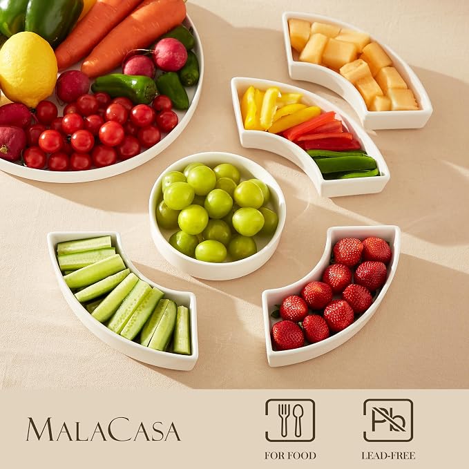 MALACASA Porcelain Divided Serving Dishes, Appetizers Tray, Serving Tray - Image 3