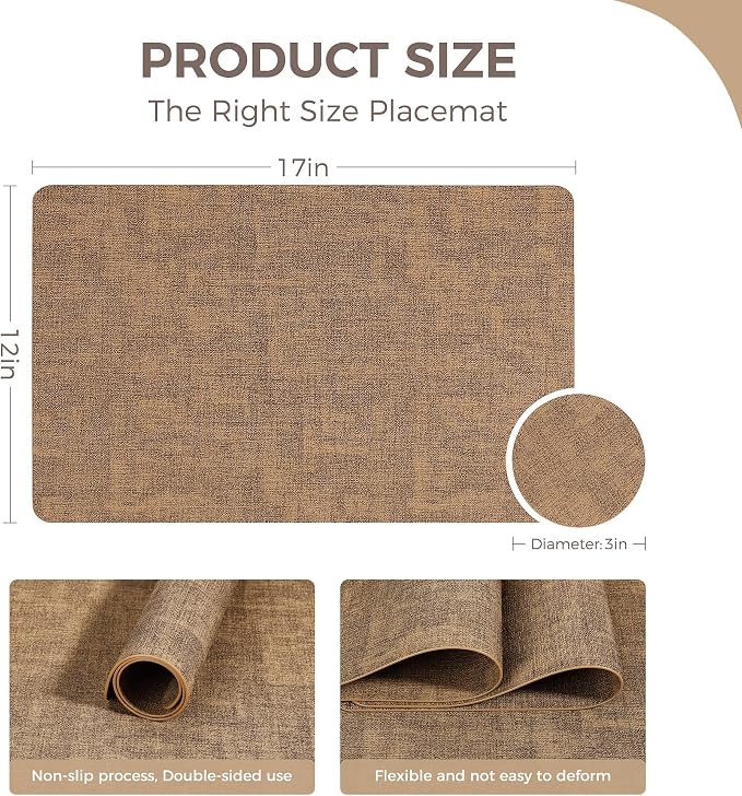 NCUE Vinyl Placemats Set of 8, Heat Resistant, Nonslip Faux Leather Waterproof - Image 4