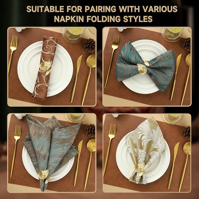 Napkin Rings Set of 12, Shiny Gold Napkin Rings, Easy Care, Solid Metal Laurel - Image 3
